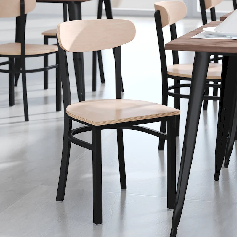 Commercial Metal Dining Chair with Wood Seat and Boomerang Back