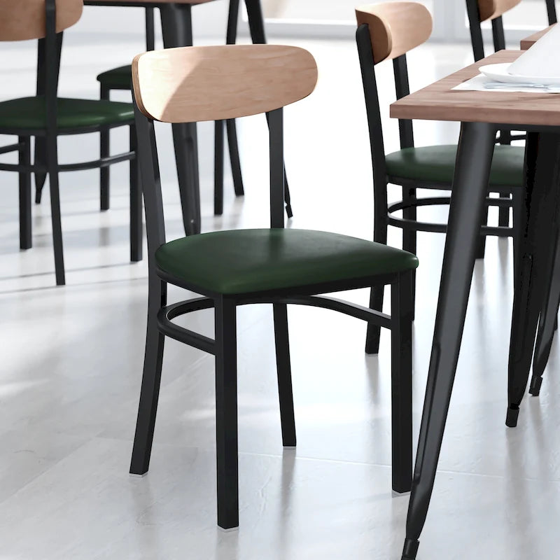 Commercial Metal Dining Chair with Wood Seat and Boomerang Back