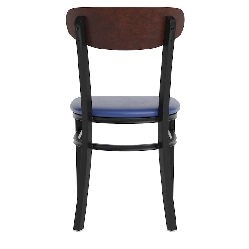 Commercial Metal Dining Chair with Wood Seat and Boomerang Back