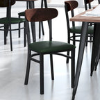 Commercial Metal Dining Chair with Wood Seat and Boomerang Back