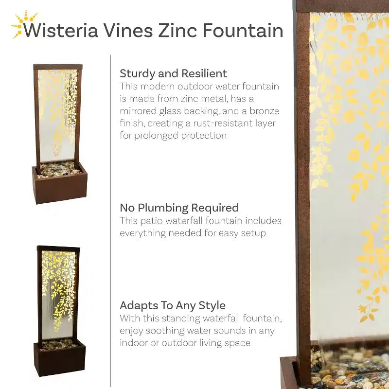 Sunnydaze 47.25 H Wisteria Vines Zinc Outdoor Water Fountain with Warm White LED Lights