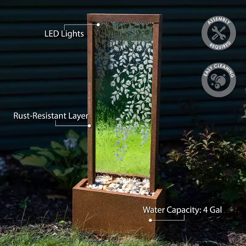 Sunnydaze 47.25 H Wisteria Vines Zinc Outdoor Water Fountain with Warm White LED Lights