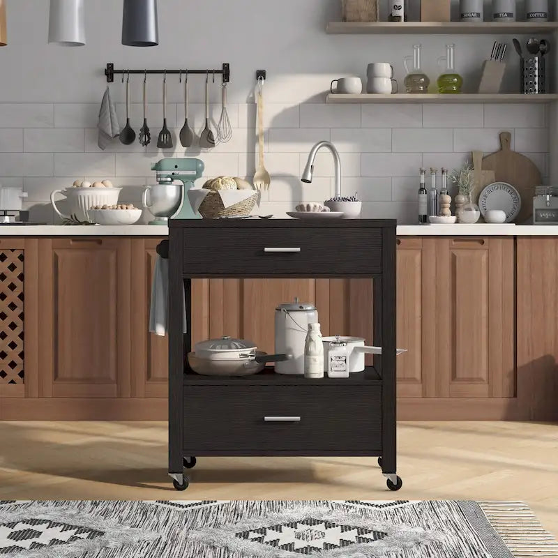 Newsom Modern 2-Drawer Caster Serving Cart with Towel Bar by Furniture of America