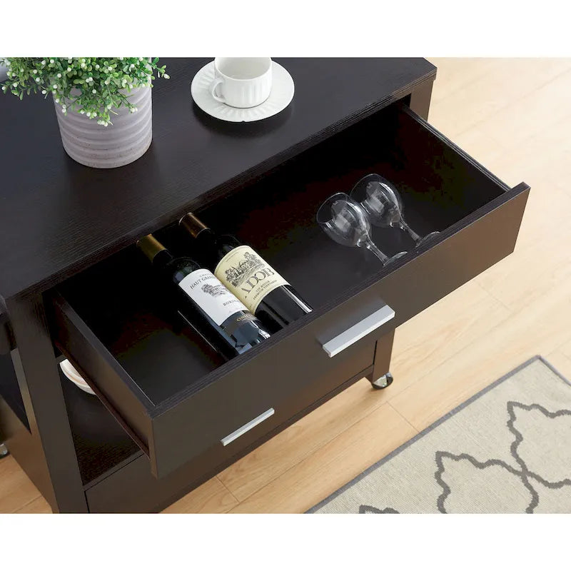 Newsom Modern 2-Drawer Caster Serving Cart with Towel Bar by Furniture of America