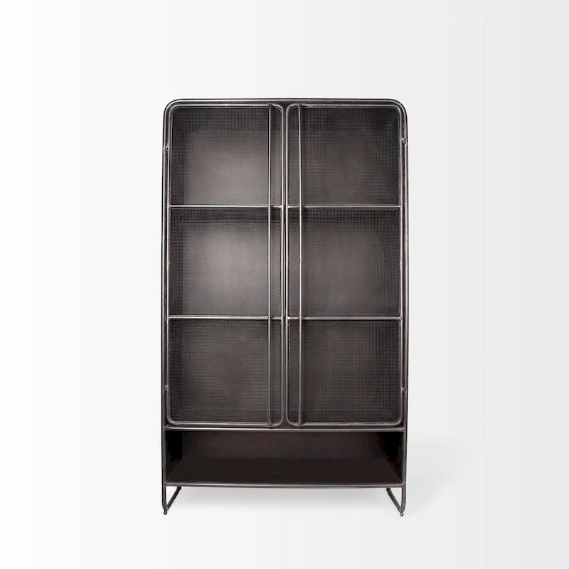 Klaus Dark Brown Polished Metal w/ Mesh Doors Display Cabinet