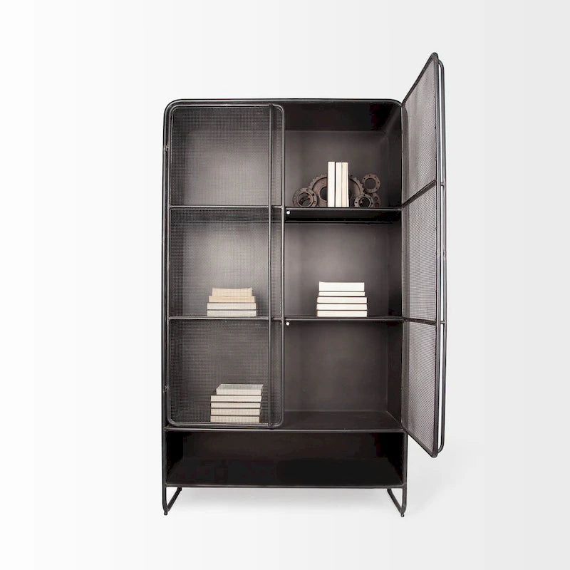 Klaus Dark Brown Polished Metal w/ Mesh Doors Display Cabinet