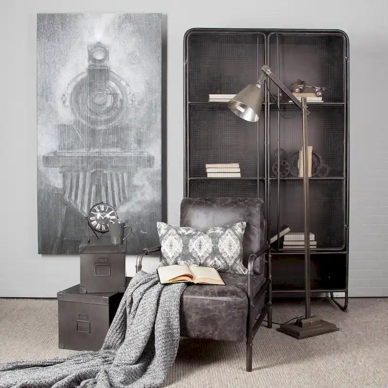 Klaus Dark Brown Polished Metal w/ Mesh Doors Display Cabinet