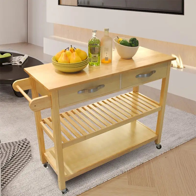 45 Kitchen Island Cart with Wheels, 2 Drawers & Open Storage Shelves - 45 x 17 x 35 inches
