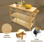 45 Kitchen Island Cart with Wheels, 2 Drawers & Open Storage Shelves - 45 x 17 x 35 inches