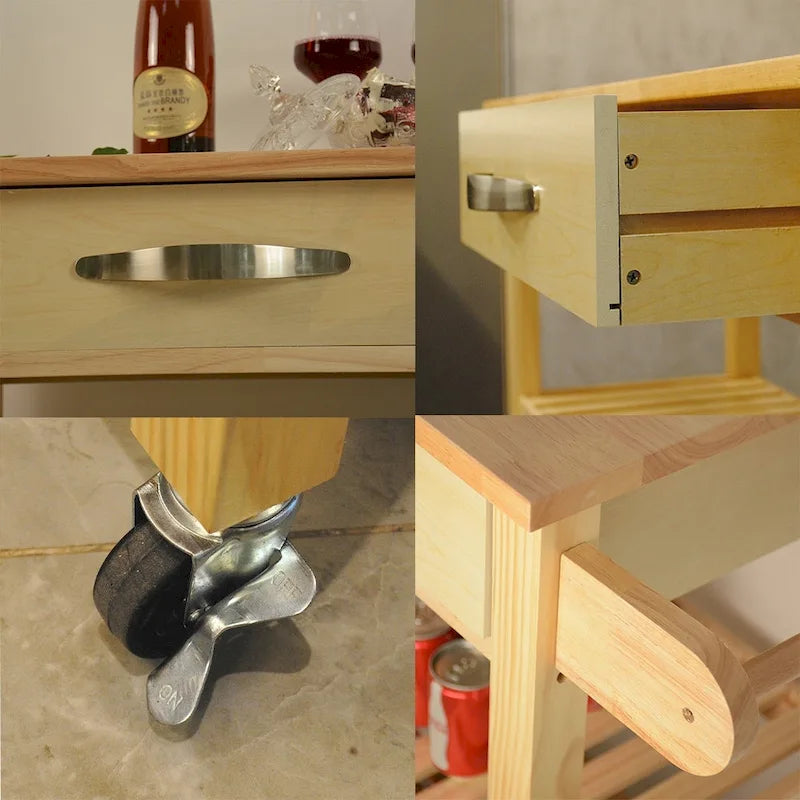 45 Kitchen Island Cart with Wheels, 2 Drawers & Open Storage Shelves - 45 x 17 x 35 inches
