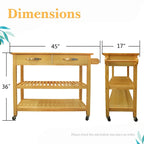 45 Kitchen Island Cart with Wheels, 2 Drawers & Open Storage Shelves - 45 x 17 x 35 inches