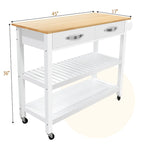 45 Kitchen Island Cart with Wheels, 2 Drawers & Open Storage Shelves - 45 x 17 x 35 inches