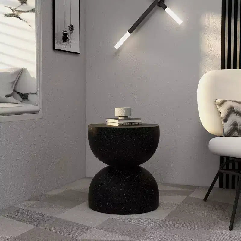 LeisureMod Sage Series Minimalist Fiberstone Hourglass Side Table  Modern Accent End Table for Indoor or Patio Use, Durable Small-Space Design