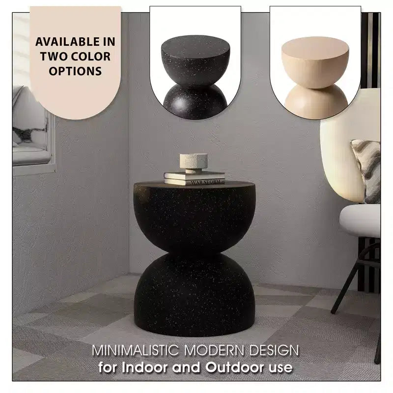 LeisureMod Sage Series Minimalist Fiberstone Hourglass Side Table  Modern Accent End Table for Indoor or Patio Use, Durable Small-Space Design