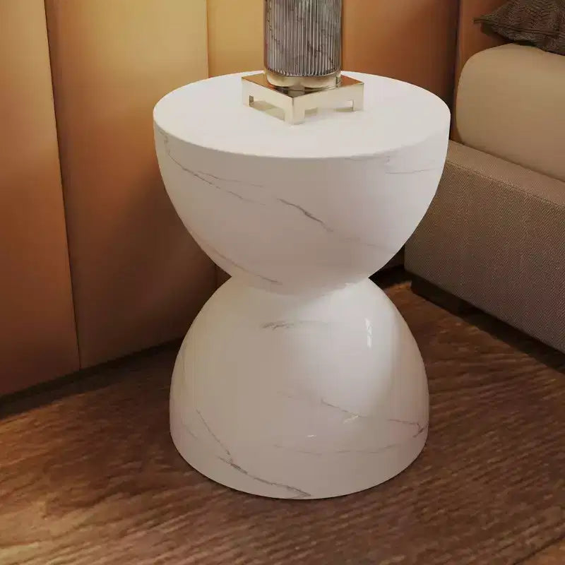 LeisureMod Sage Series Minimalist Fiberstone Hourglass Side Table  Modern Accent End Table for Indoor or Patio Use, Durable Small-Space Design