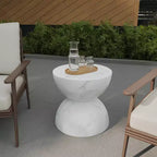 LeisureMod Sage Series Minimalist Fiberstone Hourglass Side Table  Modern Accent End Table for Indoor or Patio Use, Durable Small-Space Design