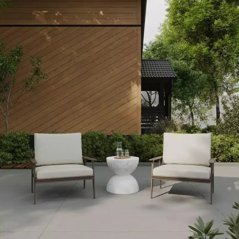 LeisureMod Sage Series Minimalist Fiberstone Hourglass Side Table  Modern Accent End Table for Indoor or Patio Use, Durable Small-Space Design