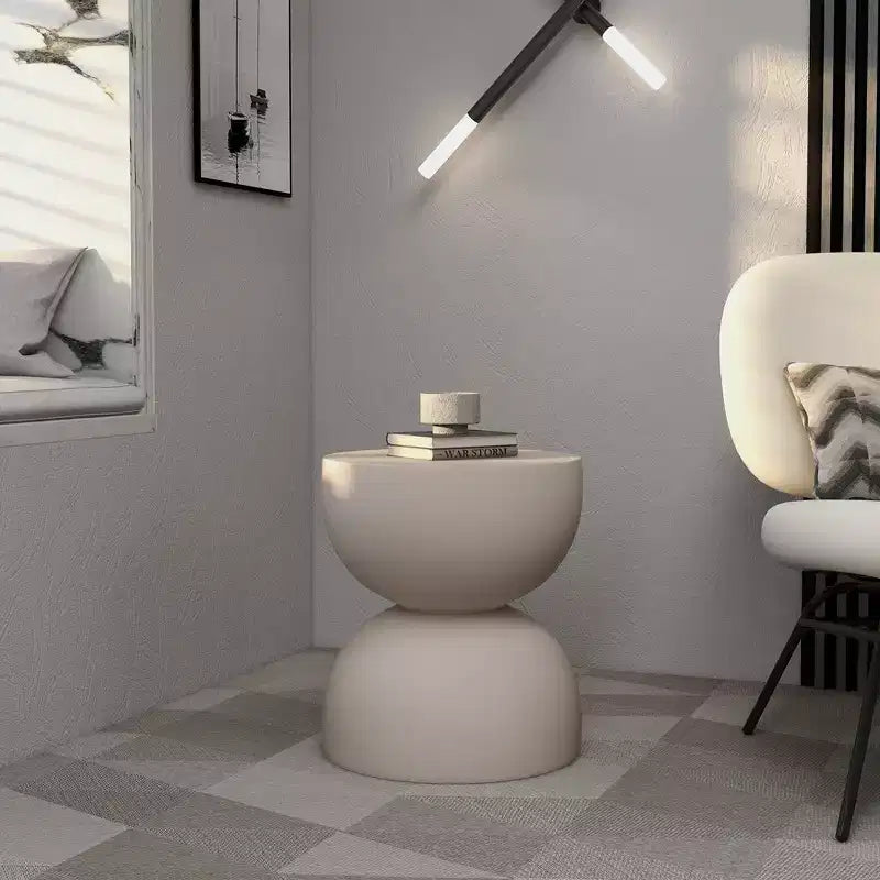 LeisureMod Sage Series Minimalist Fiberstone Hourglass Side Table  Modern Accent End Table for Indoor or Patio Use, Durable Small-Space Design