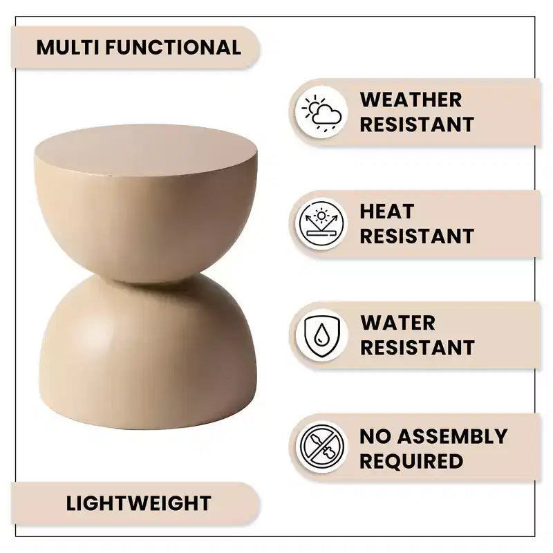 LeisureMod Sage Series Minimalist Fiberstone Hourglass Side Table  Modern Accent End Table for Indoor or Patio Use, Durable Small-Space Design