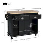 Kitchen Cart with Rubber wood Drop-Leaf Countertop, Concealed sliding barn door adjustable height,Kitchen Island on 4 Wheels