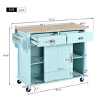 Kitchen Cart with Rubber wood Drop-Leaf Countertop, Concealed sliding barn door adjustable height,Kitchen Island on 4 Wheels
