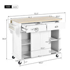 Kitchen Cart with Rubber wood Drop-Leaf Countertop, Concealed sliding barn door adjustable height,Kitchen Island on 4 Wheels