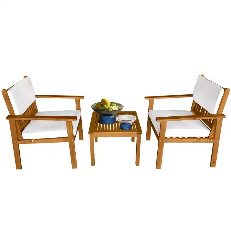FDW 3-Piece Acacia Wood Patio Bistro Set Patio Furniture Outdoor Chat Conversation Table Chair Set Outdoor Wood Chat Set for Beach Backyard ,Natural