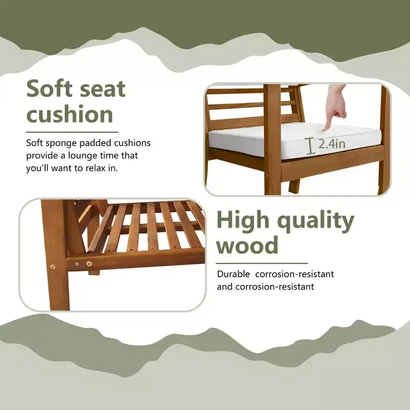 FDW 3-Piece Acacia Wood Patio Bistro Set Patio Furniture Outdoor Chat Conversation Table Chair Set Outdoor Wood Chat Set for Beach Backyard ,Natural