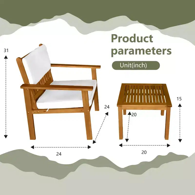 FDW 3-Piece Acacia Wood Patio Bistro Set Patio Furniture Outdoor Chat Conversation Table Chair Set Outdoor Wood Chat Set for Beach Backyard ,Natural