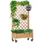 FDW Planter Box with Trellis 51 H Raised Garden Bed Trellis Hard Acacia Wood Raised Garden Beds with Grid and Drainage Holes for Outdoor, Nature