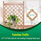 FDW Planter Box with Trellis 51 H Raised Garden Bed Trellis Hard Acacia Wood Raised Garden Beds with Grid and Drainage Holes for Outdoor, Nature