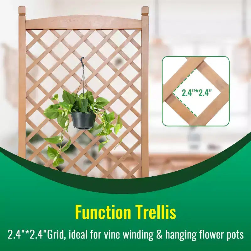 FDW Planter Box with Trellis 51 H Raised Garden Bed Trellis Hard Acacia Wood Raised Garden Beds with Grid and Drainage Holes for Outdoor, Nature