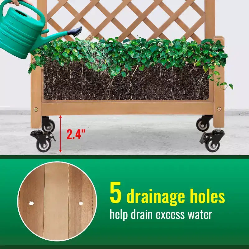 FDW Planter Box with Trellis 51 H Raised Garden Bed Trellis Hard Acacia Wood Raised Garden Beds with Grid and Drainage Holes for Outdoor, Nature