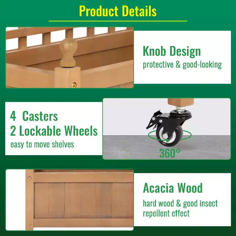 FDW Planter Box with Trellis 51 H Raised Garden Bed Trellis Hard Acacia Wood Raised Garden Beds with Grid and Drainage Holes for Outdoor, Nature