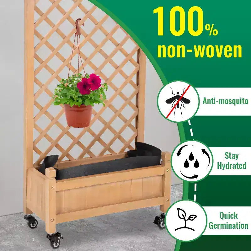 FDW Planter Box with Trellis 51 H Raised Garden Bed Trellis Hard Acacia Wood Raised Garden Beds with Grid and Drainage Holes for Outdoor, Nature