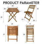 FDW Outdoor Bistro Set with 2 Chairs and Square Table for Pool Beach Backyard Balcony Porch Deck Garden Wooden Furniture, Natural