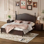 3PCS Retro Design Queen/Full Size Wood Platform Bed Set with 2 Nightstands