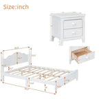 3PCS Retro Design Queen/Full Size Wood Platform Bed Set with 2 Nightstands