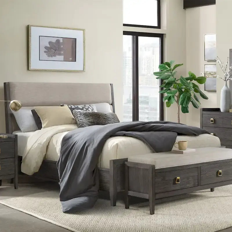 Portia Complete Upholstered Bed, Brushed Brindle