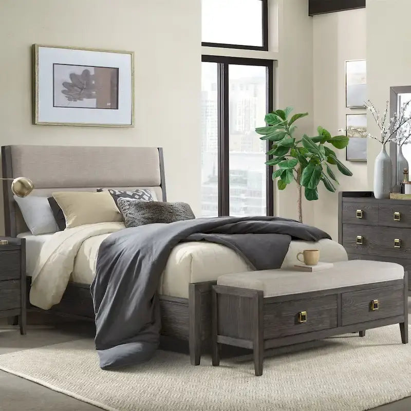 Portia Complete Upholstered Bed, Brushed Brindle