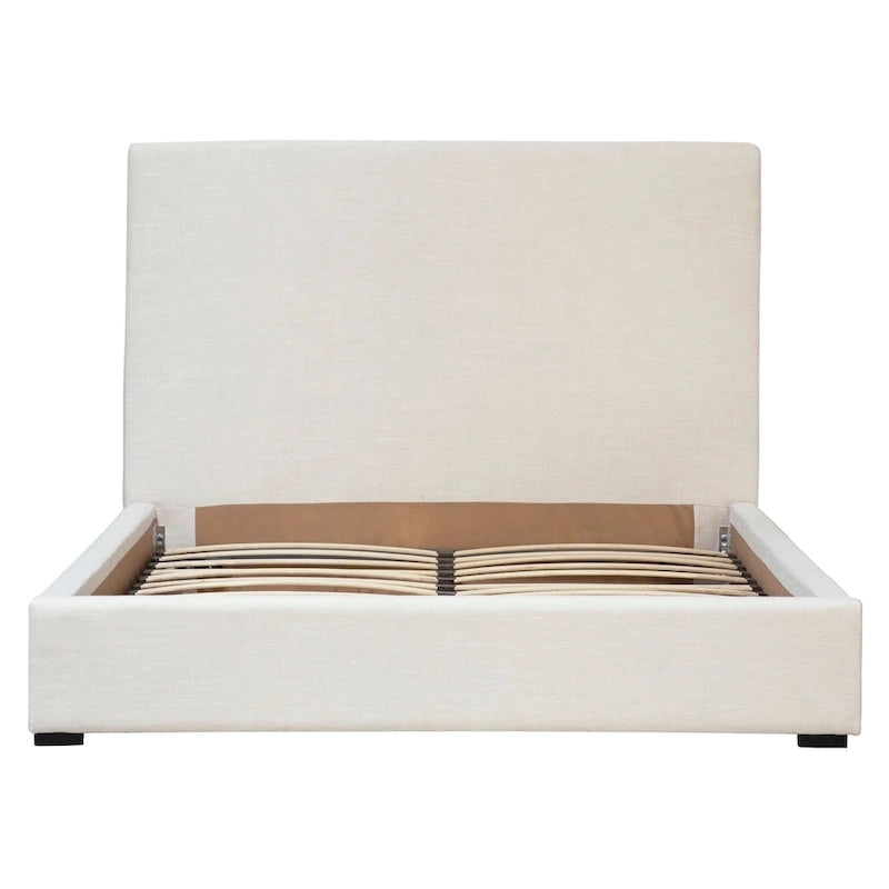 Colton White Linen Upholstered Panel Platform Bed, Eastern King