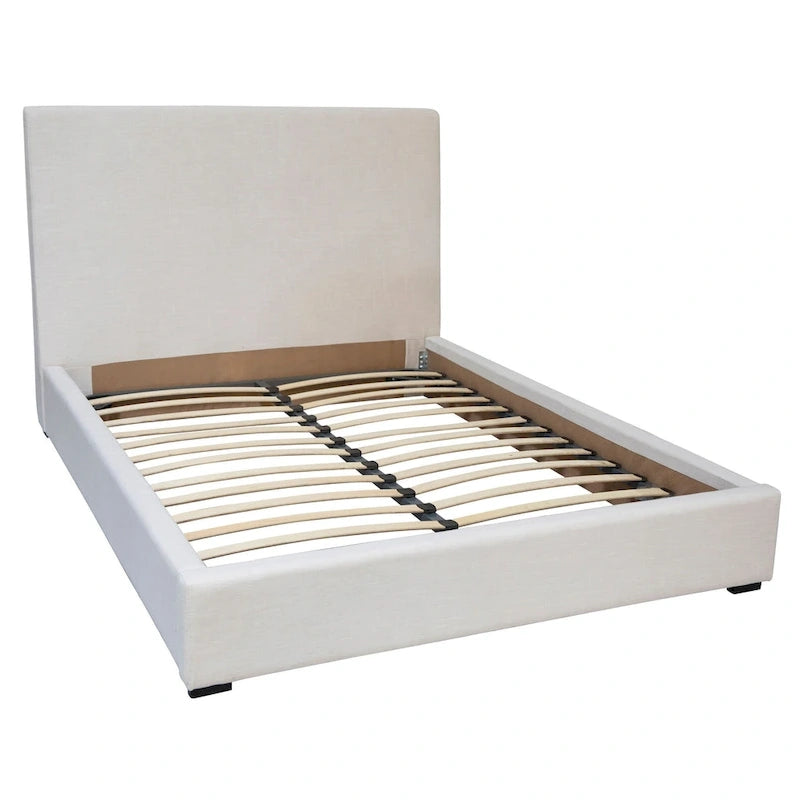 Colton White Linen Upholstered Panel Platform Bed, Eastern King