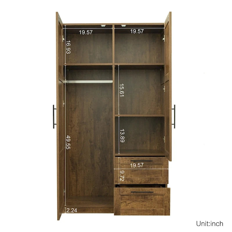 70.87H High wardrob with 2 doors, 2 drawers and 5 storage spaces