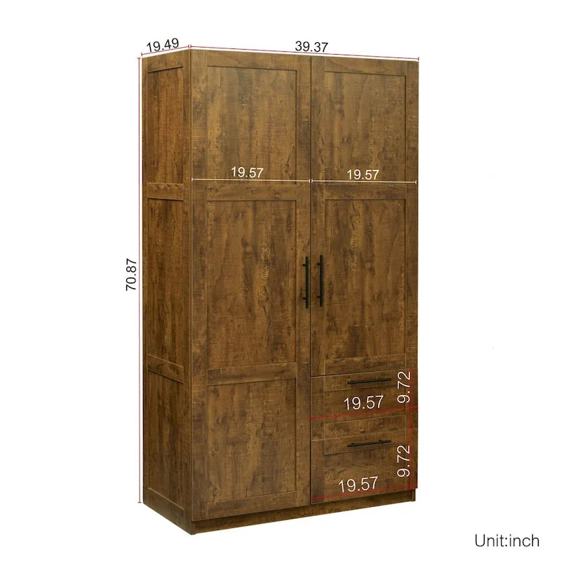 70.87H High wardrob with 2 doors, 2 drawers and 5 storage spaces