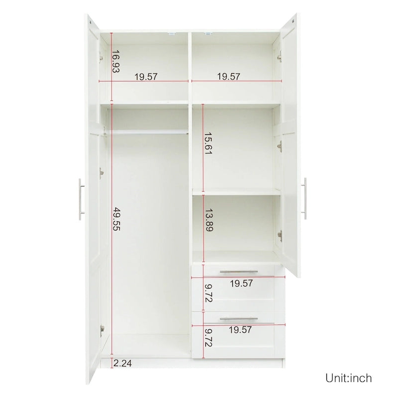 70.87H High wardrob with 2 doors, 2 drawers and 5 storage spaces