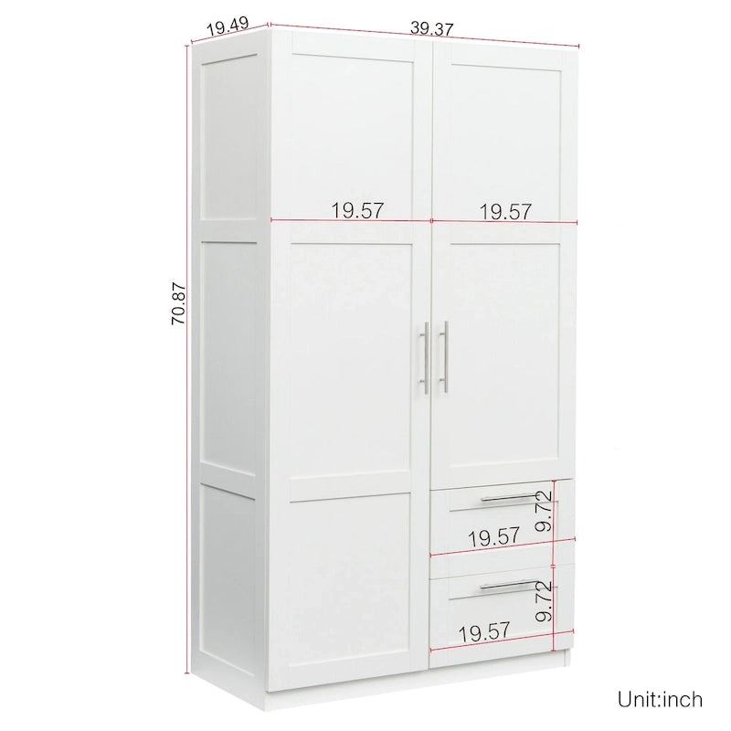 70.87H High wardrob with 2 doors, 2 drawers and 5 storage spaces