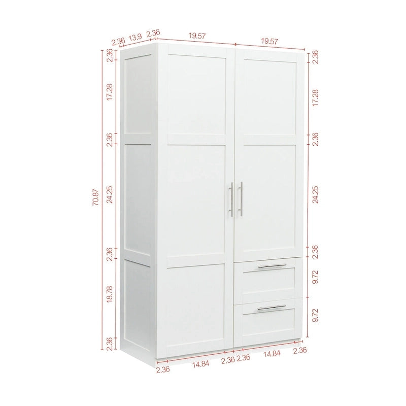 70.87H High wardrob with 2 doors, 2 drawers and 5 storage spaces