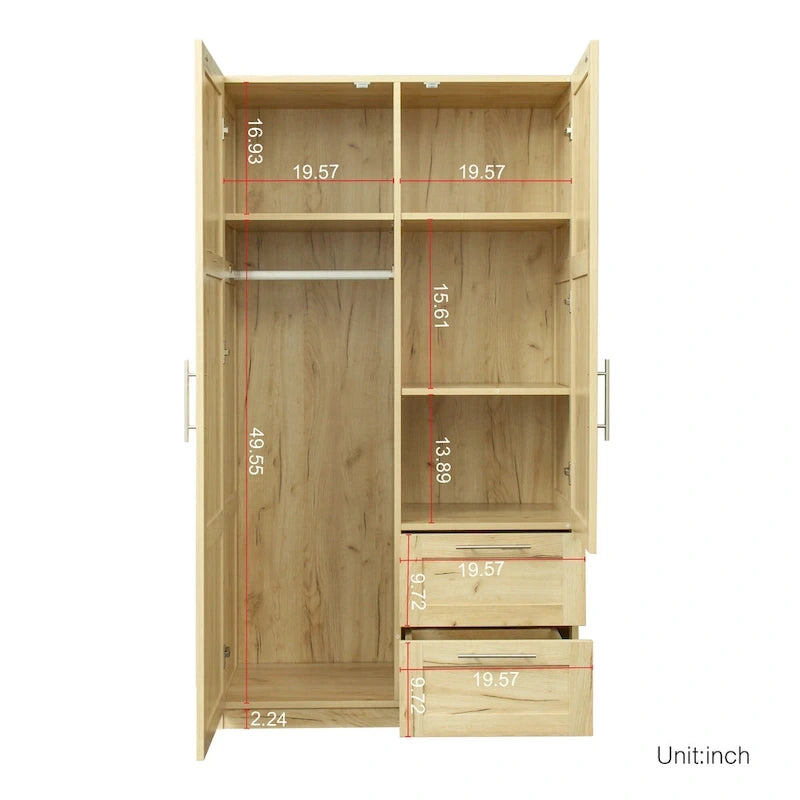 70.87H High wardrob with 2 doors, 2 drawers and 5 storage spaces