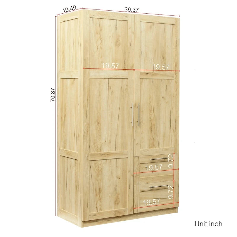 70.87H High wardrob with 2 doors, 2 drawers and 5 storage spaces