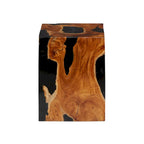 Teak Wood Block Accent Table with Black Resin Inlay - Brown - Roche River Decor - 11Wx12Lx15H